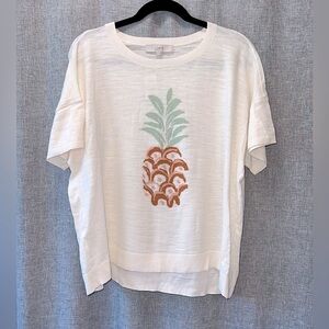 Loft White Pineapple Graphic Sweater Size XL NWT